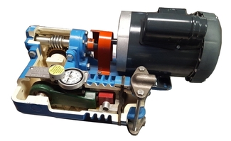 Diaphragm type chemical metering pump cutaway, parts exposed